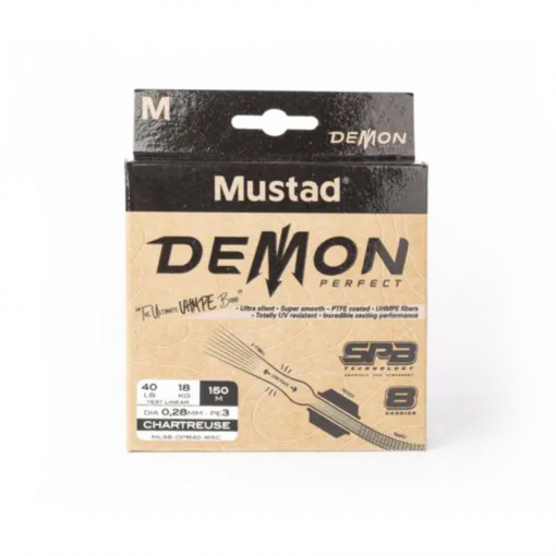Fir Textil Mustad Demon Perfect Braid 8, 150m, Chartreuse