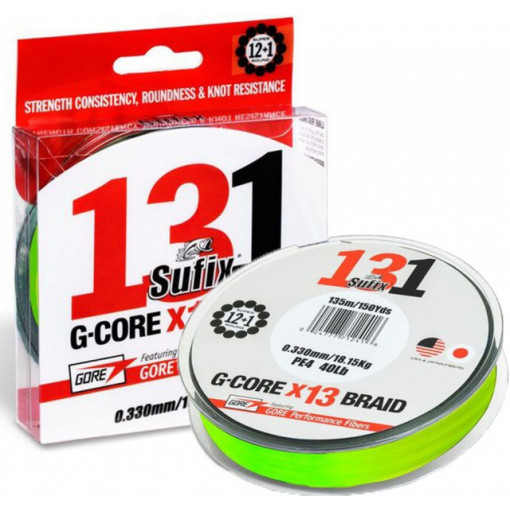 Fir textil Sufix 131 G-CORE X13 Braid, Neon Chartreuse, 150m