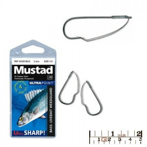 Carlig negru nichelat tija lunga cu siguranta MUSTAD