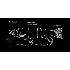 Vobler Swimbait Seven Section Strout Red Tiger 14cm 29g Biwaa - Img 2