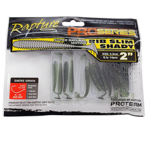 Shad RIB Slim Shady Smoke Green 5cm, 14buc/plic Rapture