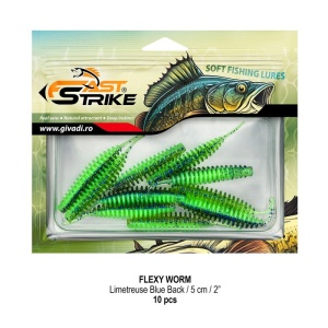 Worm Fast Strike Flexy Worm 5cm, 10buc/plic, Limetreuse Blue Back - Img 2