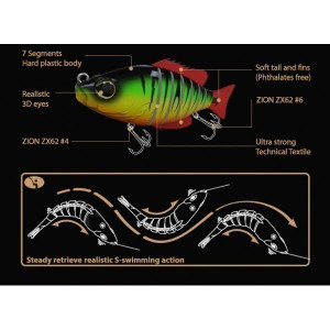 Vobler Swimbait Seven Section Real Perch 15cm / 60g Biwaa - Img 2