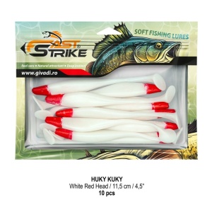 Shad Fast Strike Huky Kuky, White Red Head, 11.5cm, 4.3g, 10buc/plic - Img 3