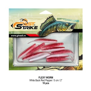 Worm Fast Strike Flexy Worm 5cm, 10buc/plic, White Back Red Pepper - Img 2