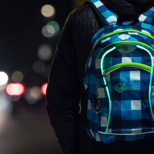 Rucsac Wheel Bee Night Vision iluminare cu LED, carouri albastru-alb - Img 2
