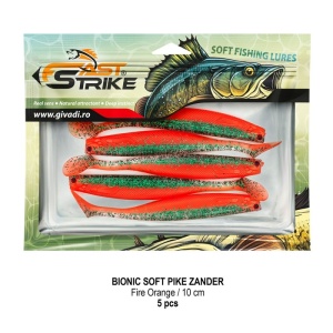 Shad Fast Strike Bionic Soft Pike-Zander, Fire Orange, 10cm, 5buc/blister - Img 2