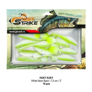Shad Fast Strike Huky Kuky, White Neon Back, 7.5cm, 2.7g, 10buc/plic - Img 2