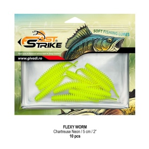Worm Fast Strike Flexy Worm 5cm, 10buc/plic, Chartreuse Neon - Img 2