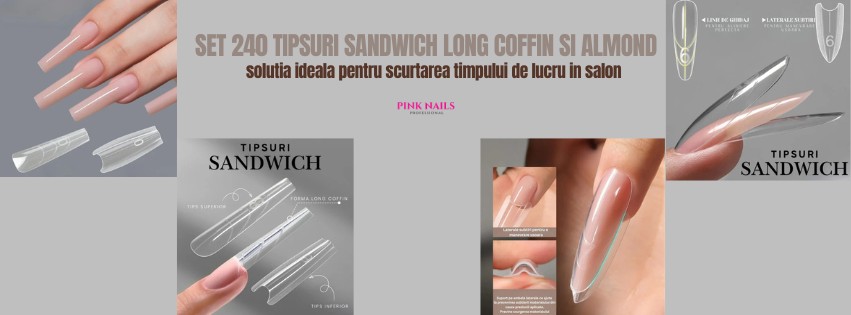 Set 240 tipsuri Sandwich Long Coffin si Almond – solutia ideala pentru scurtarea timpului de lucru in salon