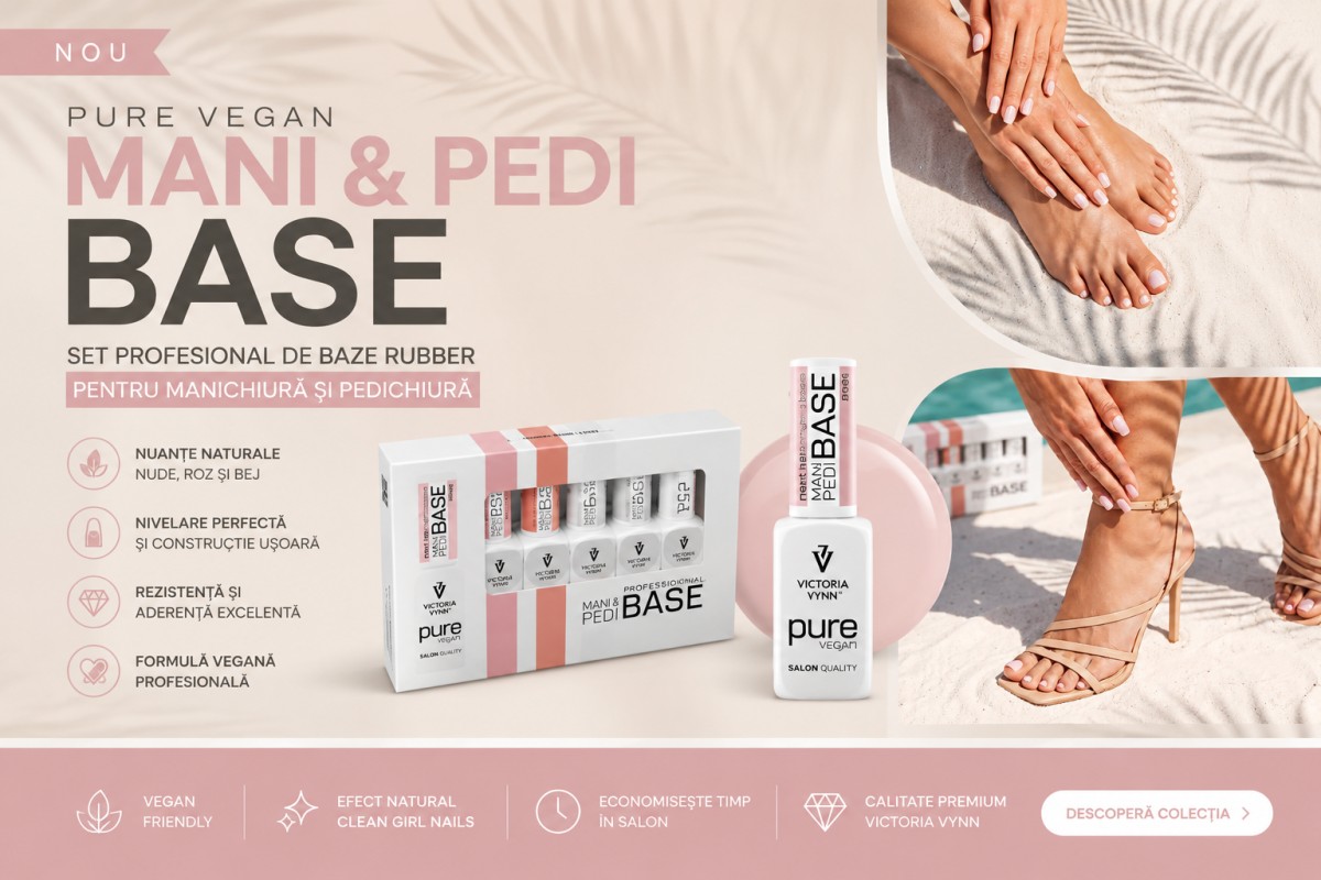 PURE VEGAN MANI & PEDI BASE – Set Baze Rubber Nude pentru Manichiura si Pedichiura | PinkNails