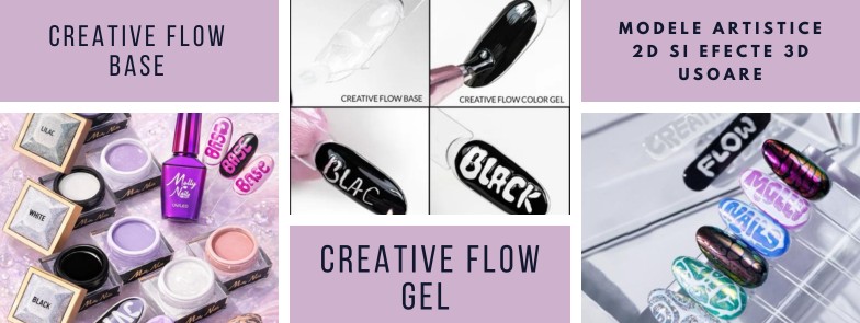 Creative Flow Molly Nails – baza speciala si gel color pentru efecte fluide in Nail Art