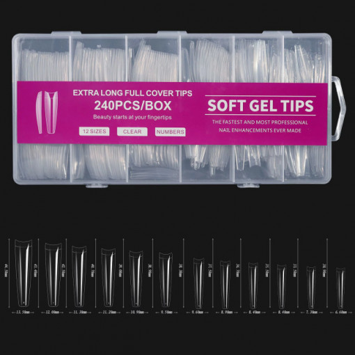 Set 240 tipsuri Soft Gel Tip XXL Coffin