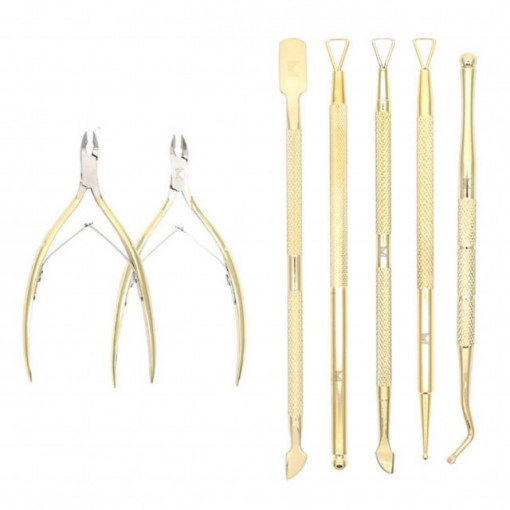 Set 7 instrumente Gold pentru manichiura