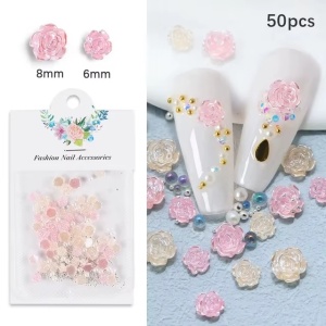 Set 3D Pink Camellia Silver Caviar