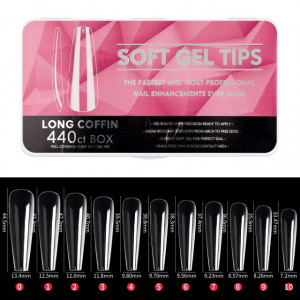 Set 440 tipsuri Soft Gel Long Coffin Clear