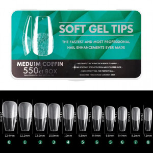 Set 550 tipsuri Soft Gel Medium Coffin Clear Short