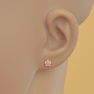 Cercei copii - Floricele roz cu piatra zirconia - Img 3