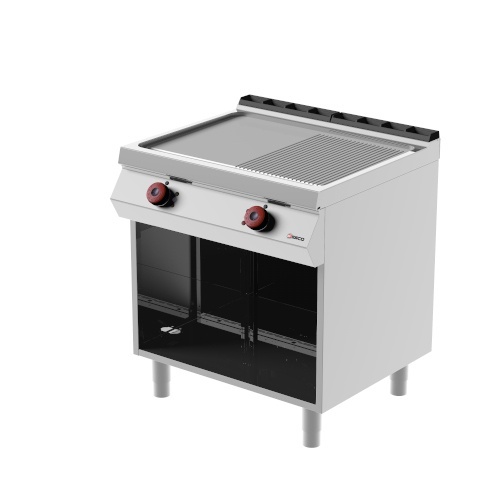 Grill dublu electric cu placă 1/2 striată 1/2 netedă, dulap neutru deschis, Desco Italia - Img 2