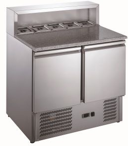 Masă frigorifică saladetă 240 Litri, cu blat de granit și vitrină 5x GN1/6 Hurakan - Img 5
