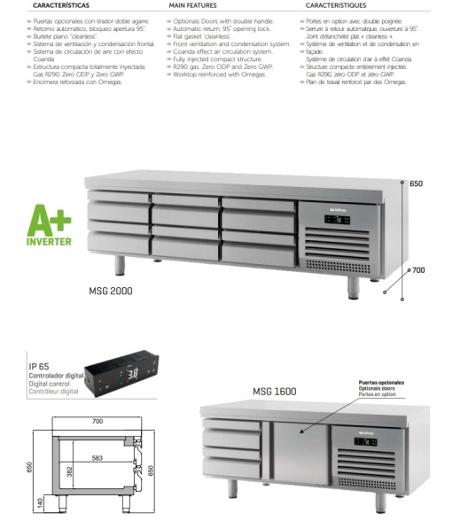 Masă rece, bază frigorifică pentru linia de gătit, 1400x700x650 mm Infrico - Img 5