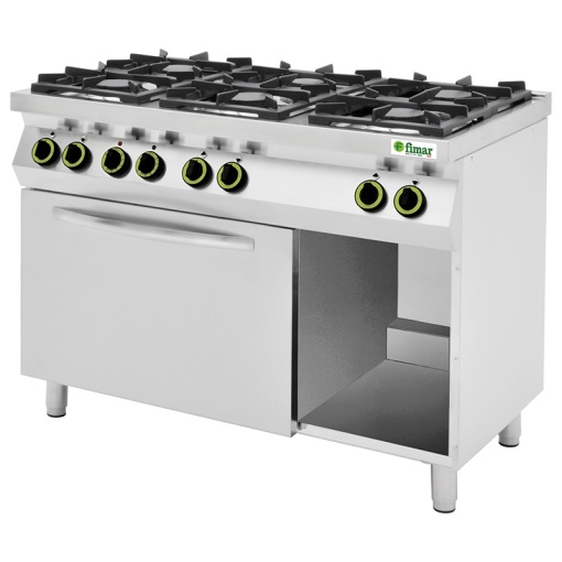 Mașină de gătit gaz cu 6 arzătoare fontă, cuptor electric și cadru deschis, Fimar - Img 2
