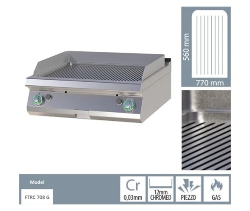 Grill dublu CROMAT pe gaz cu placă striată, de banc - Img 3