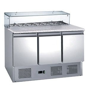 Masă frigorifică pentru pizza 402 Litri, cu blat de granit și vitrină 8x GN1/6 Hurakan - Img 4