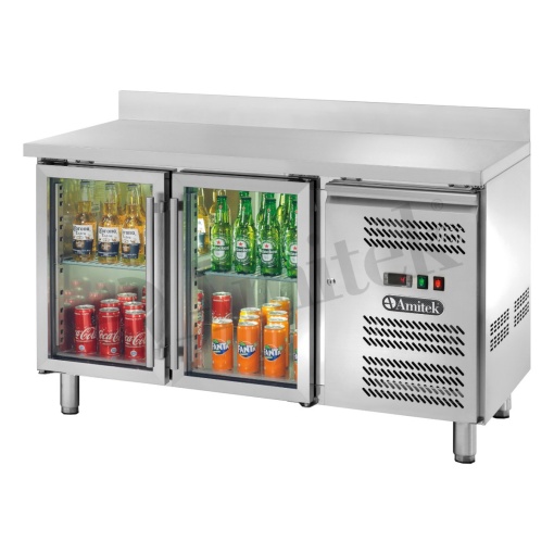 Masă rece cu 2 uși din sticlă și rebord 1360x700x950 mm, 282 L Amitek - Img 4