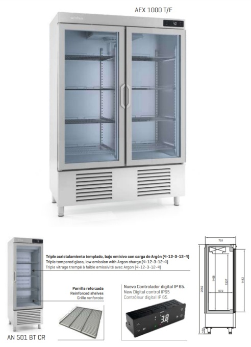 Dulap de congelare din inox și 2 uși de sticlă, 1110 litri - Img 3