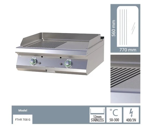 Grill dublu pe gaz cu placă netedă/striată, de banc - Img 3