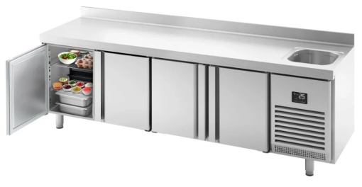 Masă frigorifică cu 4 uși și chiuvetă 2452x600x850 mm, 510 L, Infrico Spania - Img 3