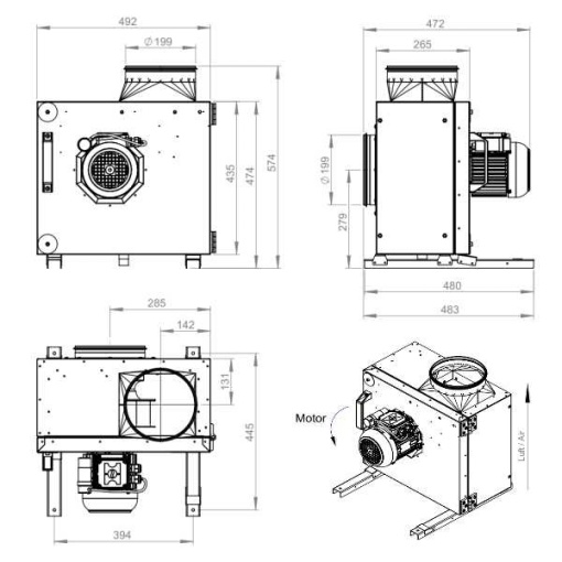 Ventilator de extracție hotă, 1460 mc/oră, Ruck MPS 225 E2 21 - Img 2