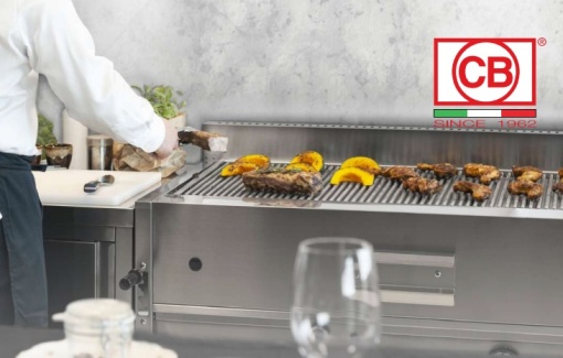 Grill cu rocă vulcanică pe gaz, 650x700x850 mm pe suport, CB Italia - Img 3