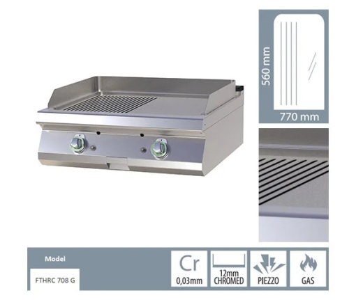 Grill dublu CROMAT pe gaz cu placă netedă/striată, de banc - Img 3