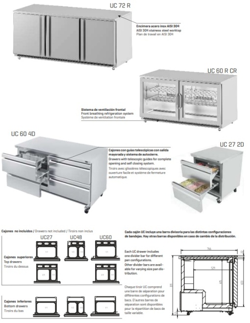 Masă frigorifică bar cu uși de sticlă 920x811 mm, 270 litri, Infrico - Img 4