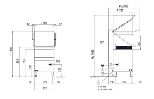 Mașină de spălat vase și pahare cu capotă, coș 50x50, comandă electronică 4 programe Krupps Italia - Img 2