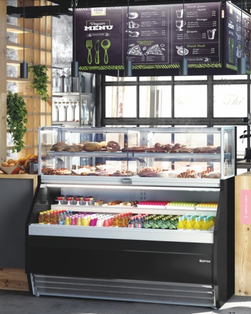 Vitrină caldă de expunere produse 1330x1220 mm, supermarket, magazin Infrico - Img 6