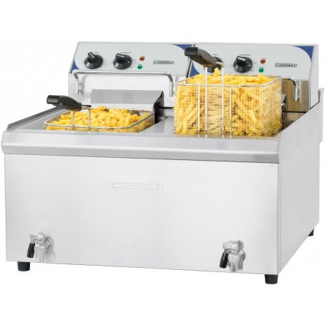 Friteuză electrică 2x 10 litri cu robinet pentru scurgerea uleiului, profesională - Img 2