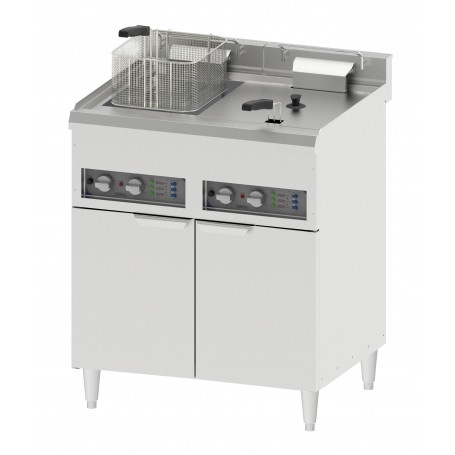 Friteuză electrică 2x16 L cu dulap neutru și robinet pentru scurgerea uleiului, profesională, fast-food, restaurant - Img 2