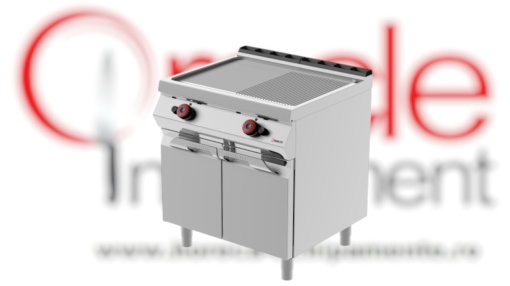 Grill dublu pe gaz cu placă 1/2 striată 1/2 netedă, cu dulap neutru închis Desco