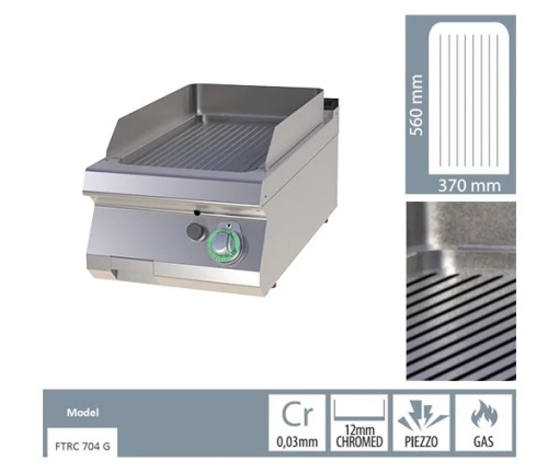 Grill simplu CROMAT pe gaz cu placă striată, de banc - Img 3