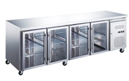 Masă frigorifică de lucru cu 4 uși de sticlă, inox 223 cm, Maxima - Img 2