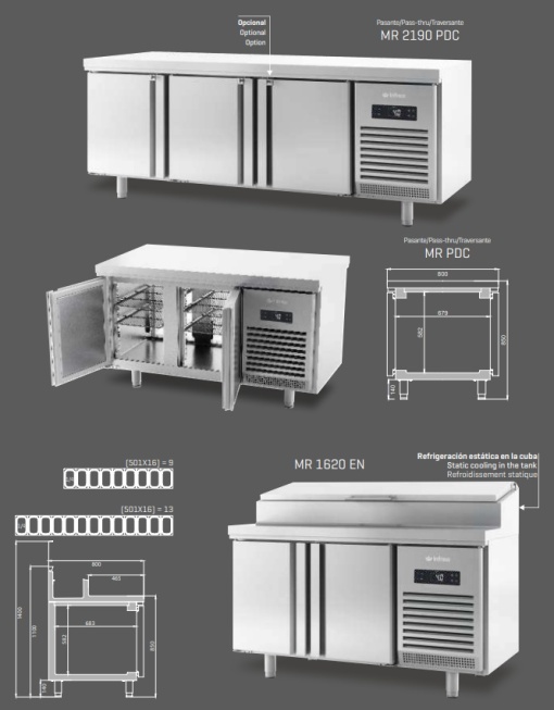 Masă frigorifică pizza și patiserie cu 2 uși, 1618x800 mm, Infrico - Img 7