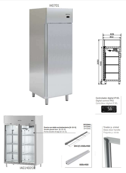 Dulap frigorific din inox cu uși de sticlă, 1280 litri, Infrico - Img 2
