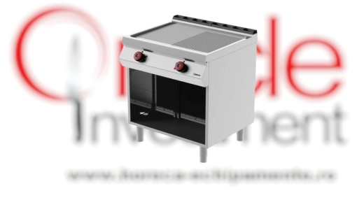 Grill dublu pe gaz cu placă 1/2 striată, 1/2 netedă, dulap neutru deschis, Desco Italia