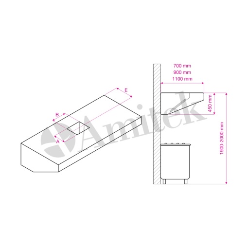 Hotă de perete Snack cu motor 1000x700x450 mm, Amitek - Img 7