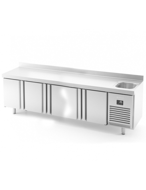 Masă frigorifică cu 4 uși și chiuvetă 2452x600x850 mm, 510 L, Infrico Spania - Img 5