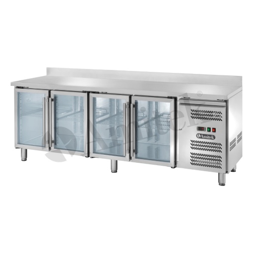 Masă frigorifică cu 4 uși sticlă și rebord 2230x700x950mm, 553 L Amitek - Img 4