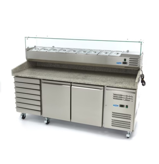 Masă frigorifică pentru pizza cu 2 uși și 7 sertare, inox 202 cm, Maxima - Img 2